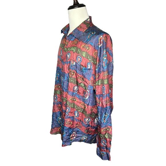 Protest | Men | Vintage 90s 100% Silk Abstract Paisley Button Up Shirt | Sz XL - Picture 4 of 13